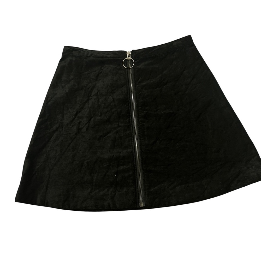 Free People Crushed Velvet Black Mini Skirt Size 2 Zip Front A-Line Soft Grunge